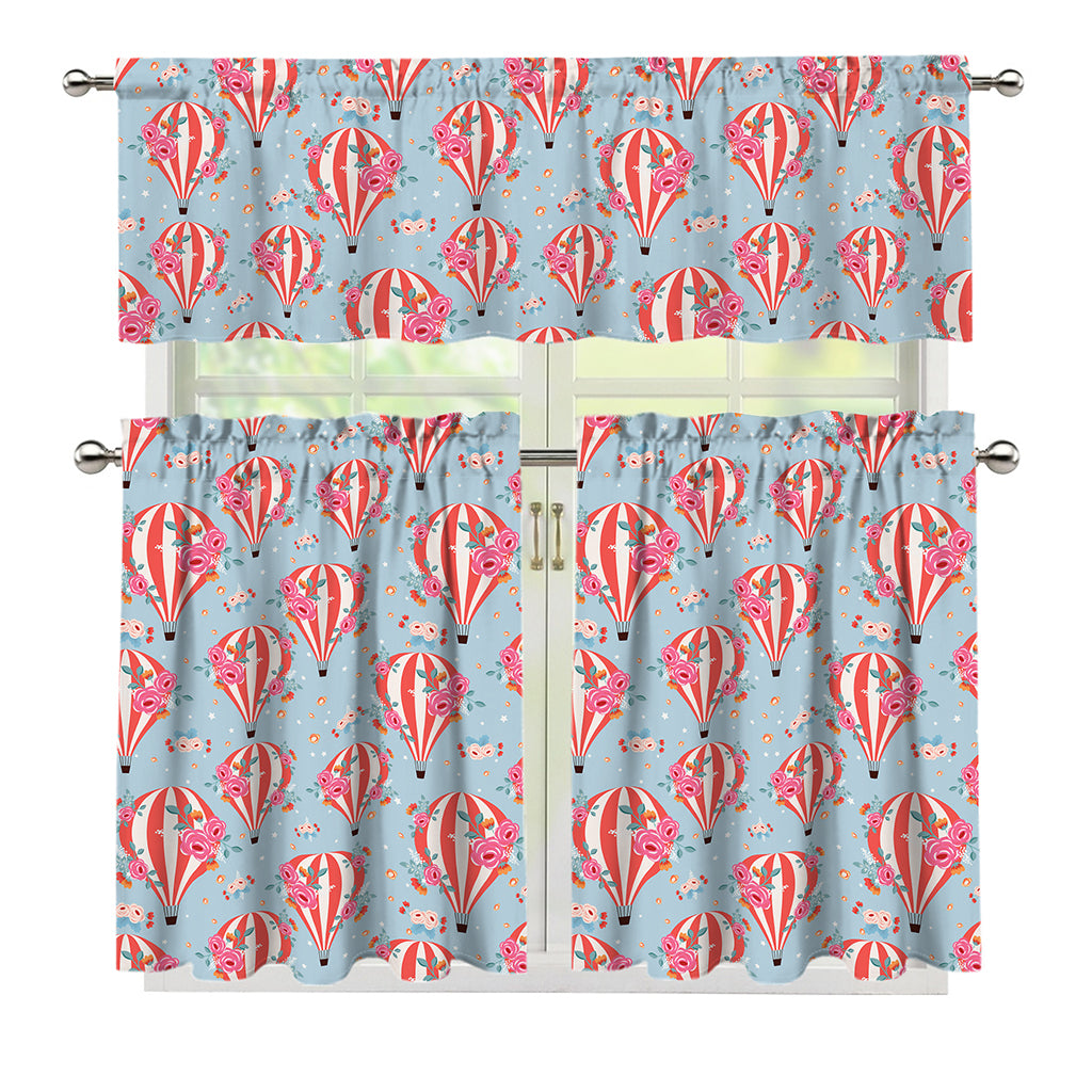 Floral Air Balloon Pattern Print 3 Piece Kitchen Curtains
