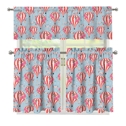 Floral Air Balloon Pattern Print 3 Piece Kitchen Curtains