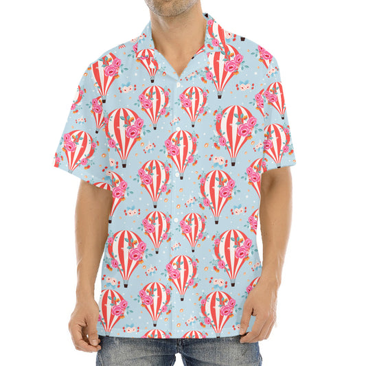 Floral Air Balloon Pattern Print Aloha Shirt