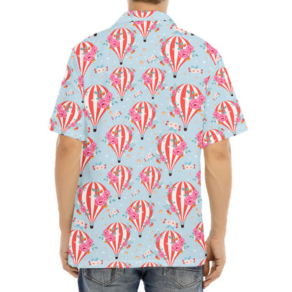 Floral Air Balloon Pattern Print Aloha Shirt