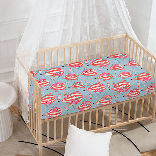 Floral Air Balloon Pattern Print Baby Crib Sheet