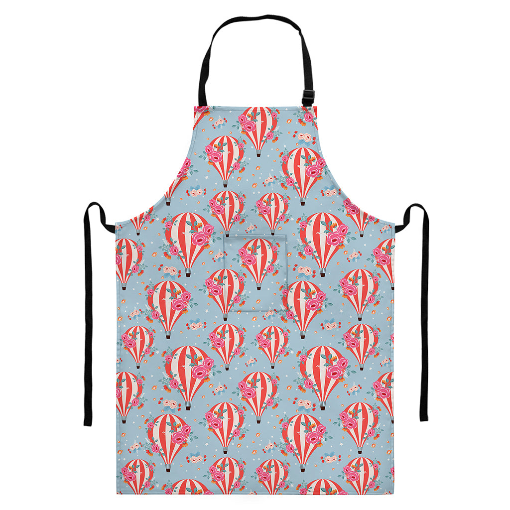 Floral Air Balloon Pattern Print Bib Apron With Pocket