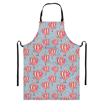 Floral Air Balloon Pattern Print Bib Apron With Pocket