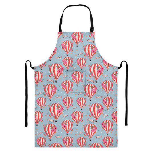 Floral Air Balloon Pattern Print Bib Apron With Pocket