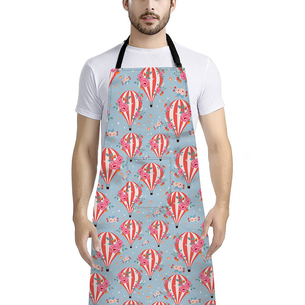 Floral Air Balloon Pattern Print Bib Apron With Pocket