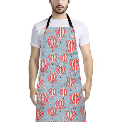 Floral Air Balloon Pattern Print Bib Apron With Pocket