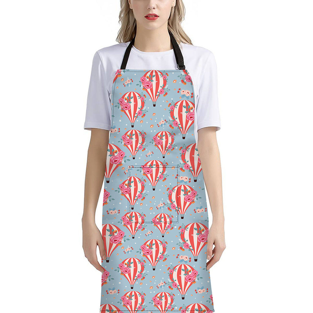 Floral Air Balloon Pattern Print Bib Apron With Pocket