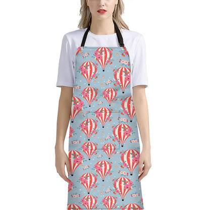 Floral Air Balloon Pattern Print Bib Apron With Pocket