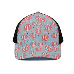 Floral Air Balloon Pattern Print Black Mesh Trucker Cap