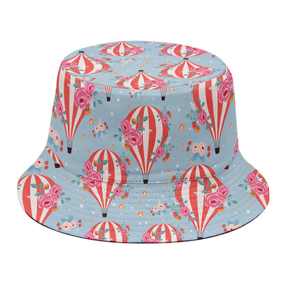 Floral Air Balloon Pattern Print Bucket Hat