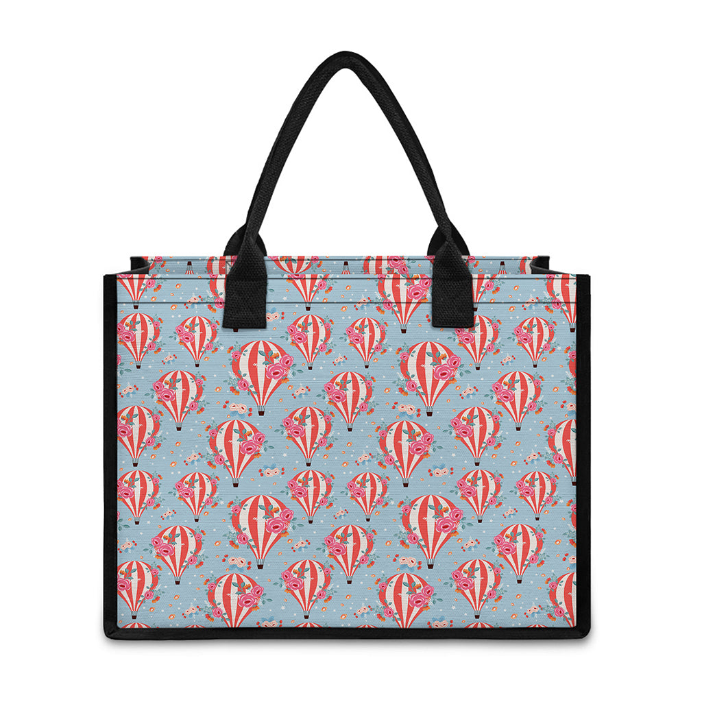 Floral Air Balloon Pattern Print Canvas Tote Bag