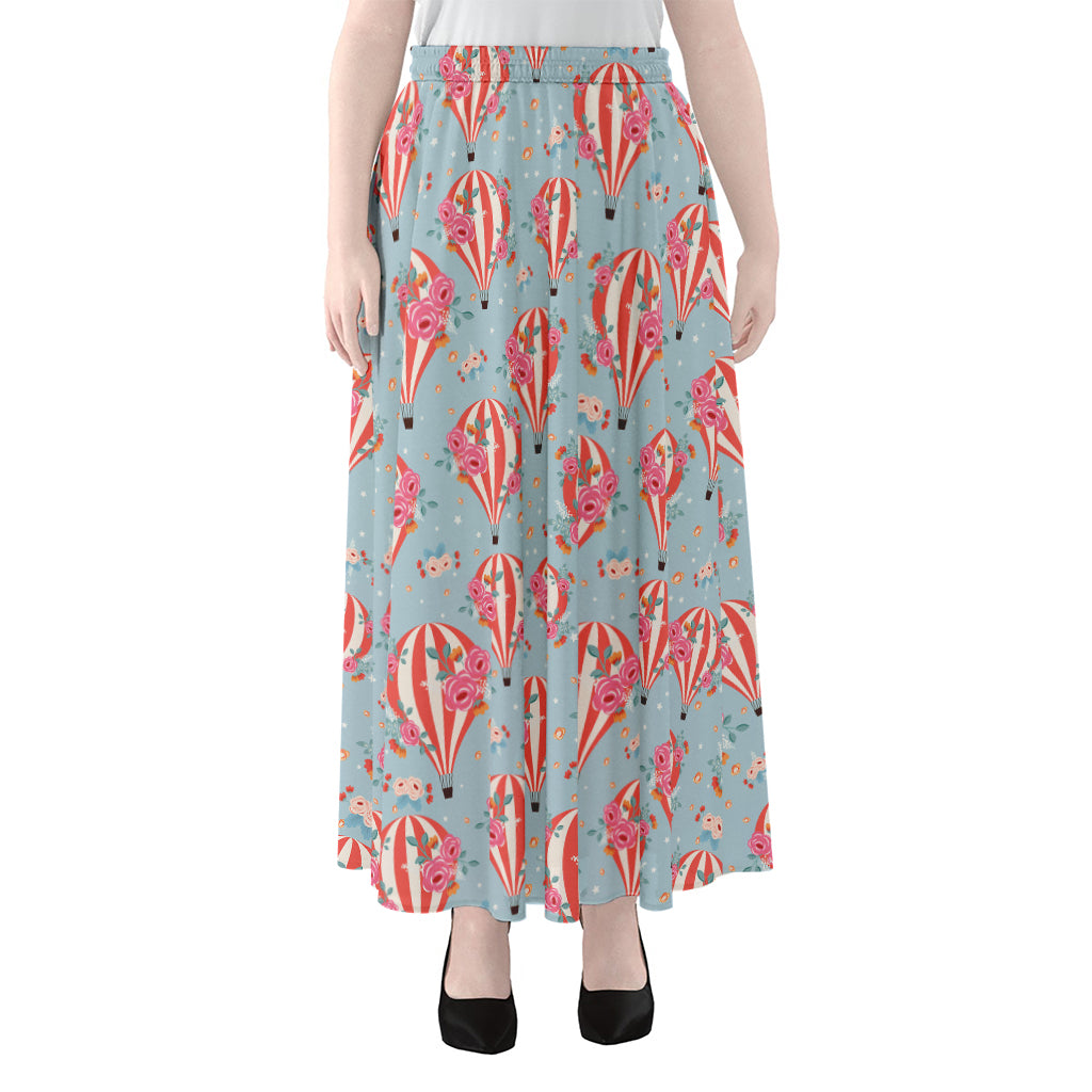 Floral Air Balloon Pattern Print Chiffon Maxi Skirt