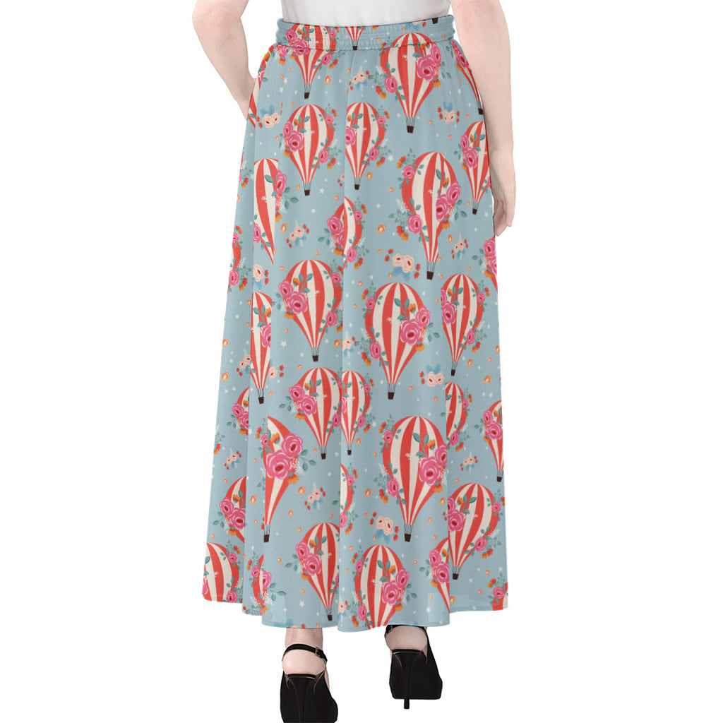 Floral Air Balloon Pattern Print Chiffon Maxi Skirt