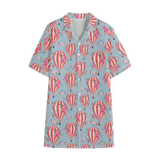 Floral Air Balloon Pattern Print Cotton Hawaiian Shirt