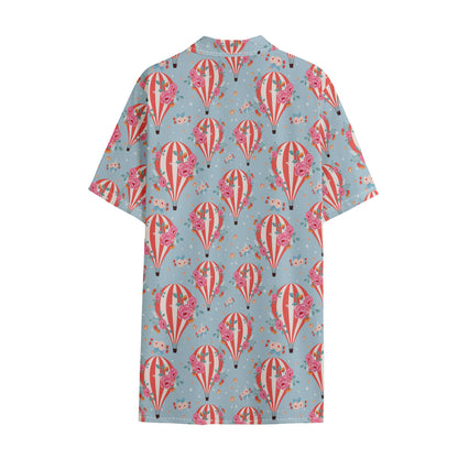 Floral Air Balloon Pattern Print Cotton Hawaiian Shirt