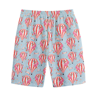Floral Air Balloon Pattern Print Cotton Shorts