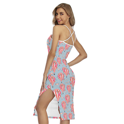Floral Air Balloon Pattern Print Cross Back Cami Dress