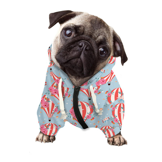 Floral Air Balloon Pattern Print Dog Zip Up Hoodie