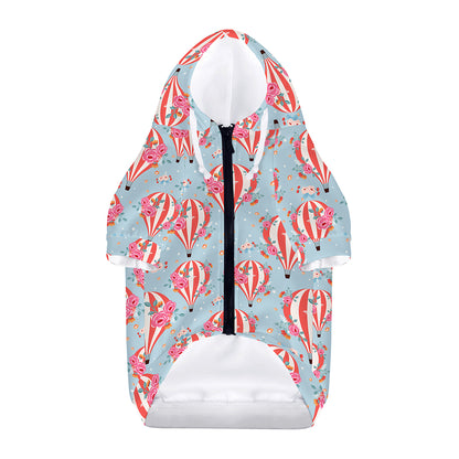 Floral Air Balloon Pattern Print Dog Zip Up Hoodie