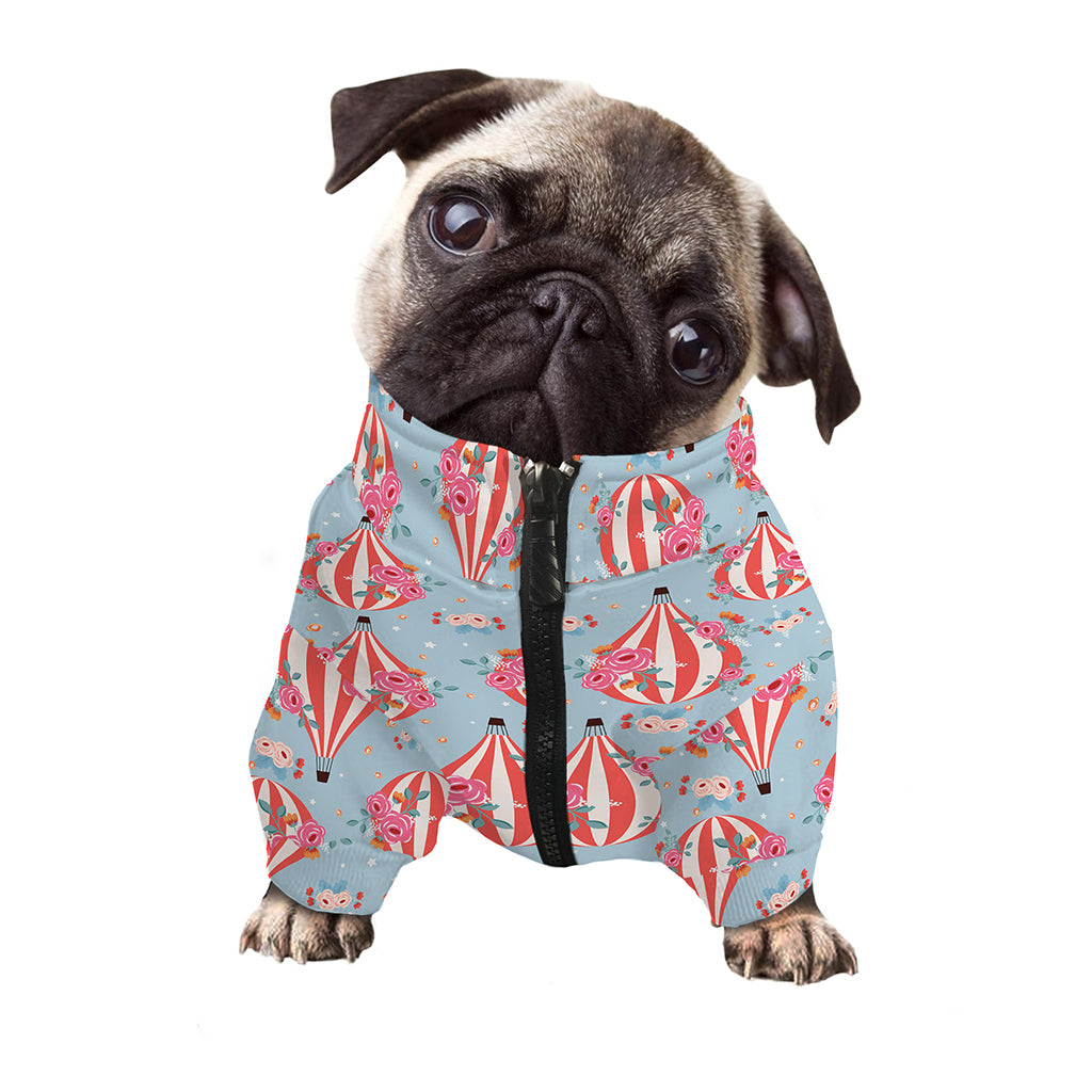 Floral Air Balloon Pattern Print Dog Zip Up Jacket
