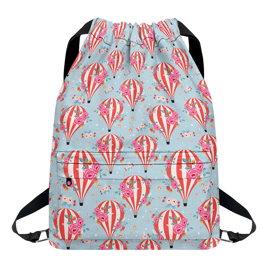 Floral Air Balloon Pattern Print Drawstring Backpack