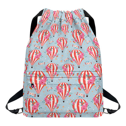 Floral Air Balloon Pattern Print Drawstring Backpack