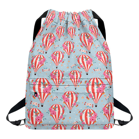 Floral Air Balloon Pattern Print Drawstring Backpack