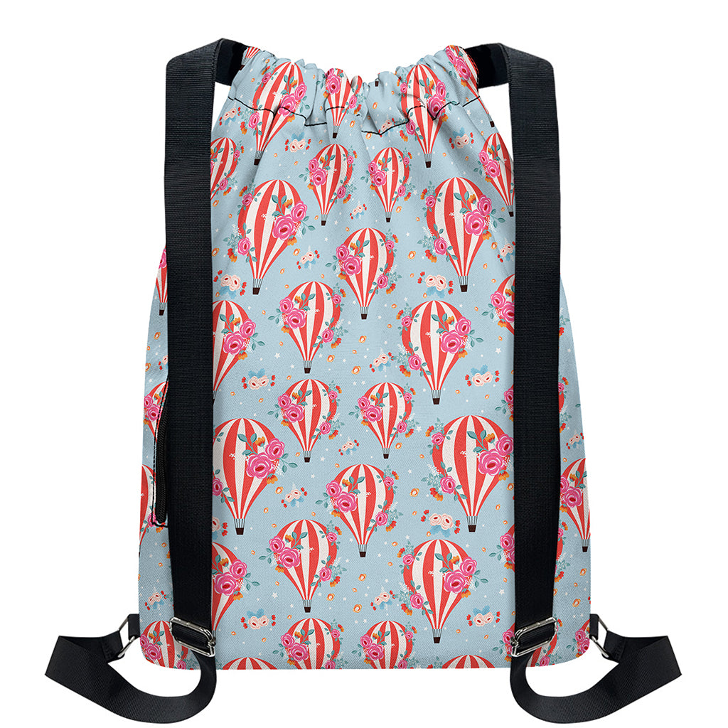 Floral Air Balloon Pattern Print Drawstring Backpack