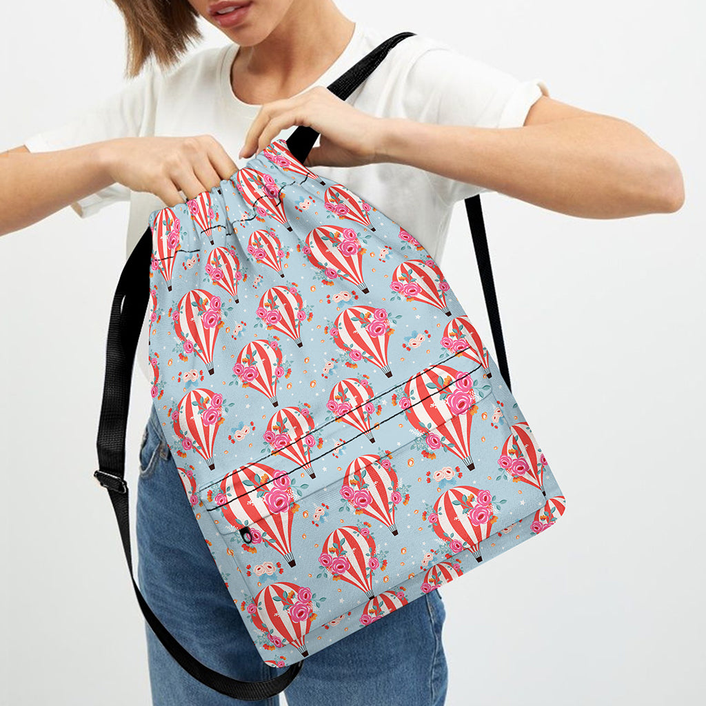 Floral Air Balloon Pattern Print Drawstring Backpack