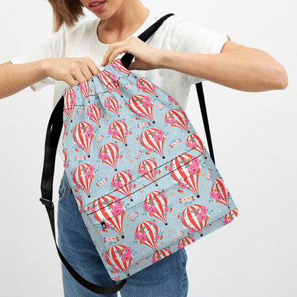 Floral Air Balloon Pattern Print Drawstring Backpack