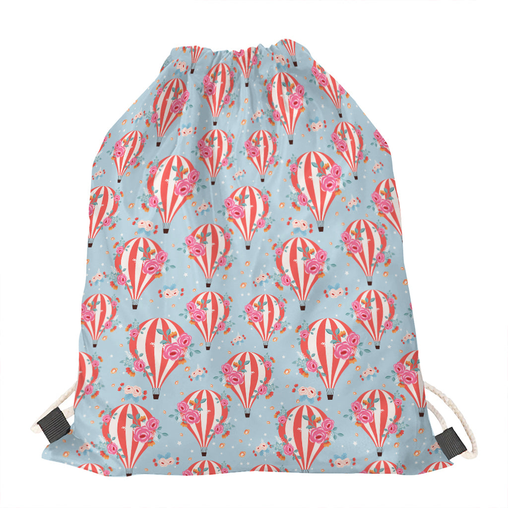Floral Air Balloon Pattern Print Drawstring Bag