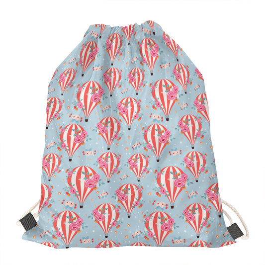 Floral Air Balloon Pattern Print Drawstring Bag