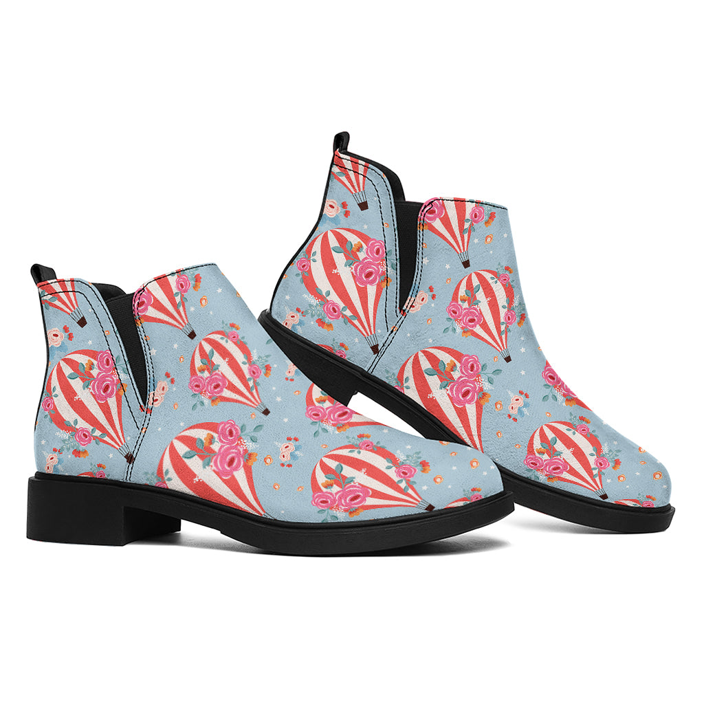 Floral Air Balloon Pattern Print Flat Ankle Boots