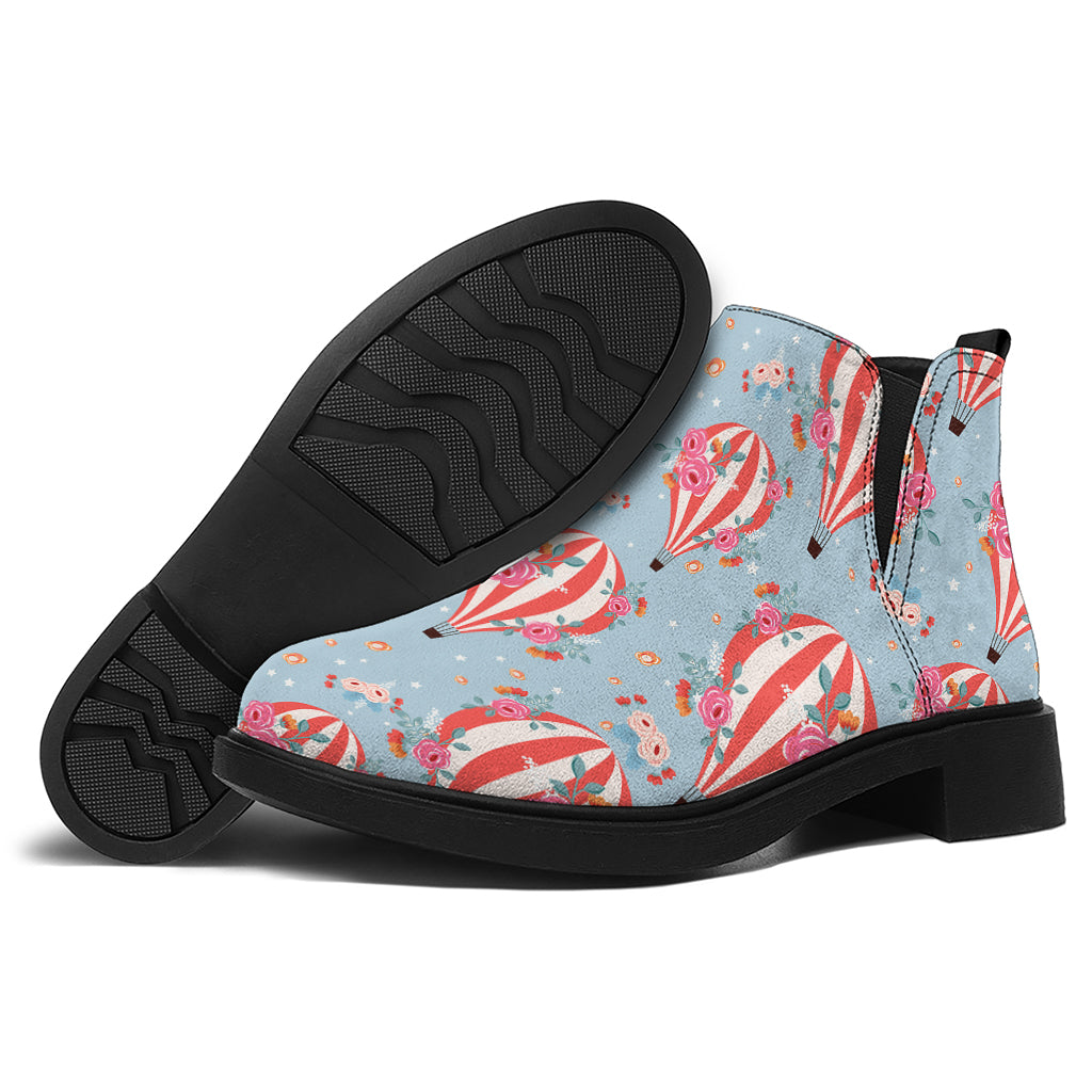 Floral Air Balloon Pattern Print Flat Ankle Boots