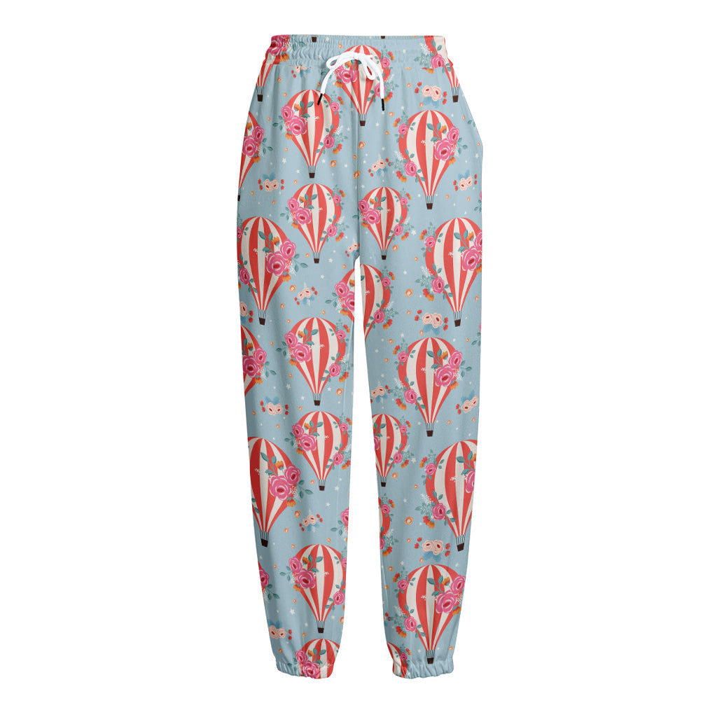 Floral Air Balloon Pattern Print Fleece Lined Knit Pants