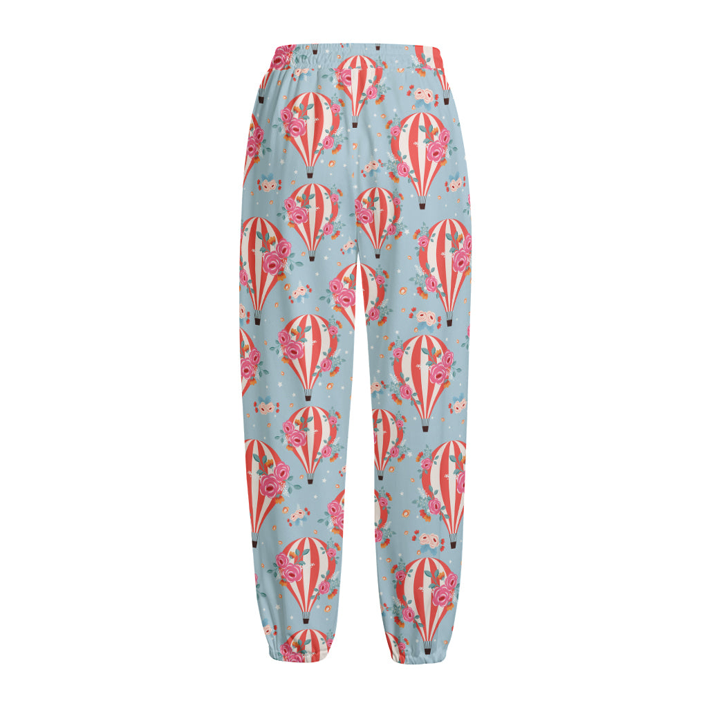 Floral Air Balloon Pattern Print Fleece Lined Knit Pants