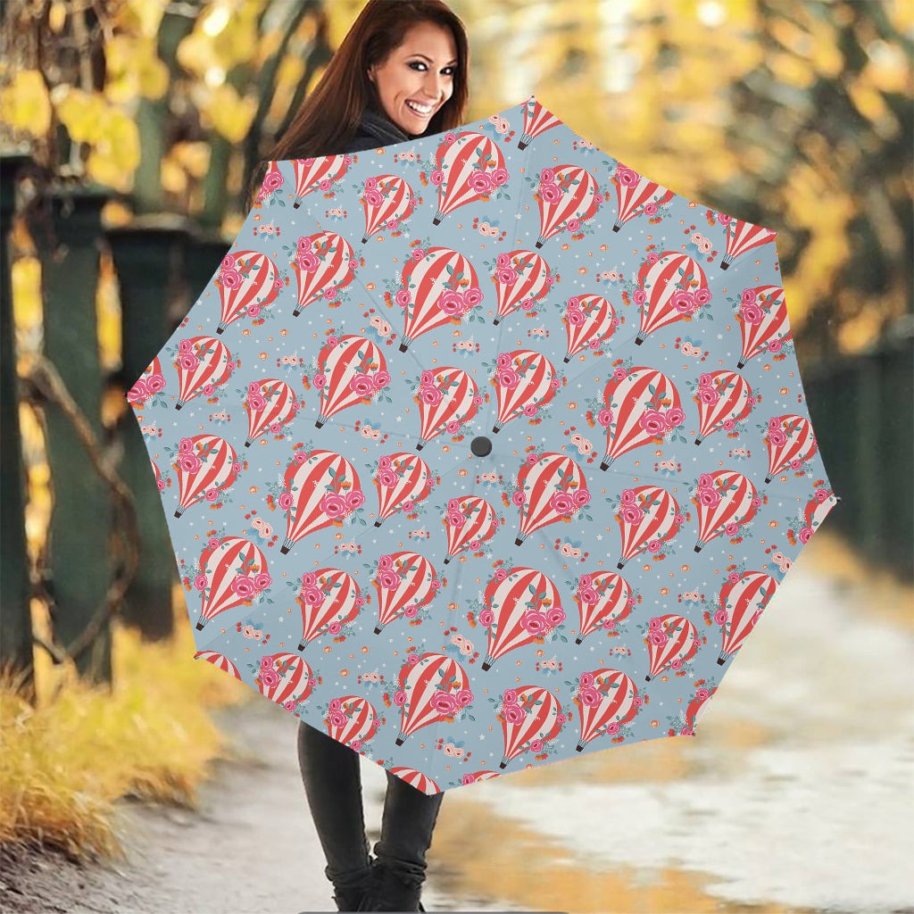 Floral Air Balloon Pattern Print Foldable Umbrella