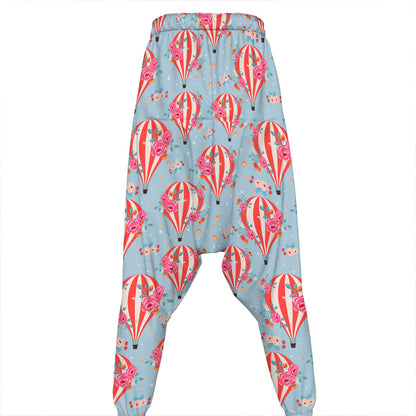 Floral Air Balloon Pattern Print Hammer Pants