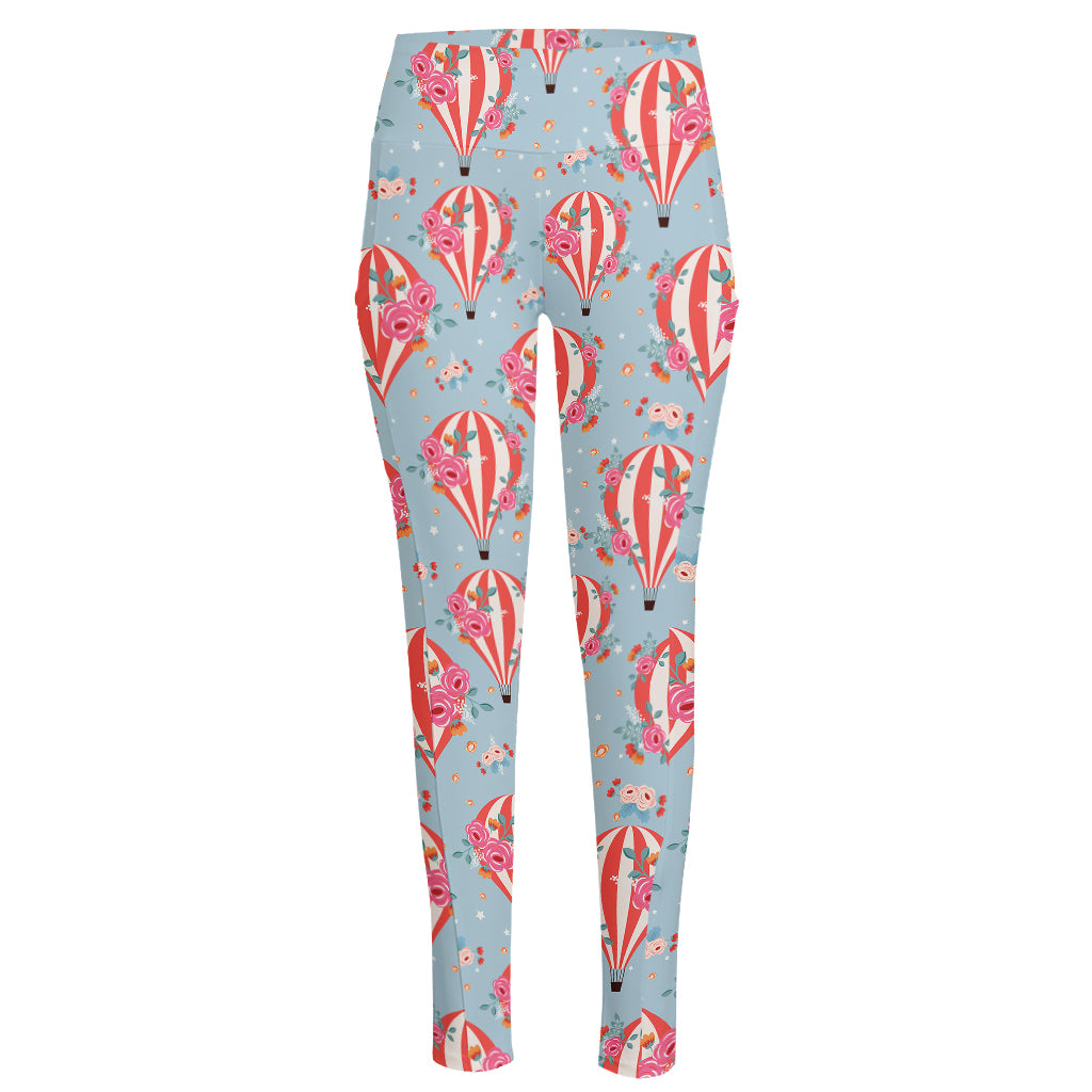 Floral Air Balloon Pattern Print High-Waisted Pocket Leggings