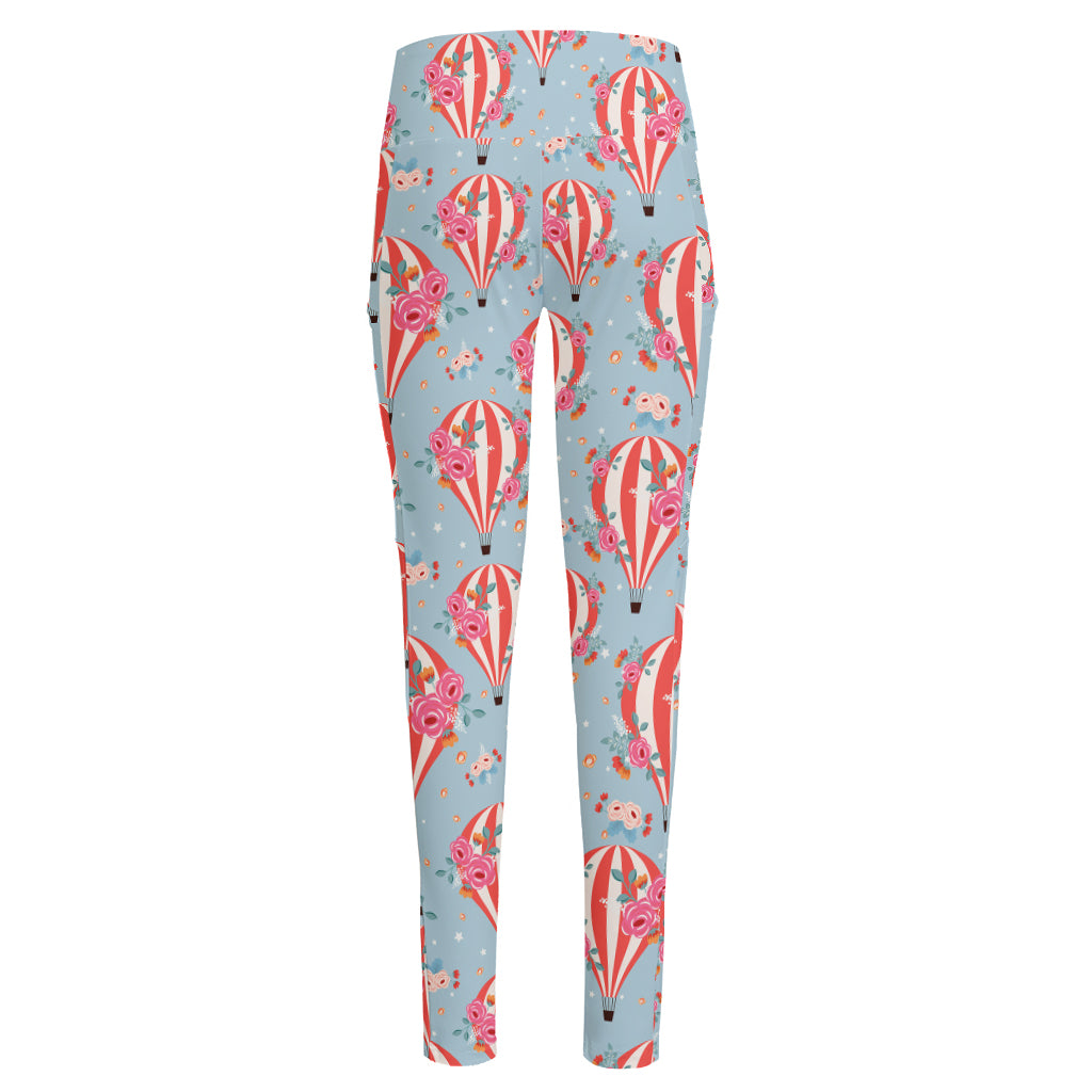 Floral Air Balloon Pattern Print High-Waisted Pocket Leggings