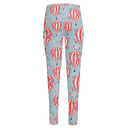 Floral Air Balloon Pattern Print High-Waisted Pocket Leggings
