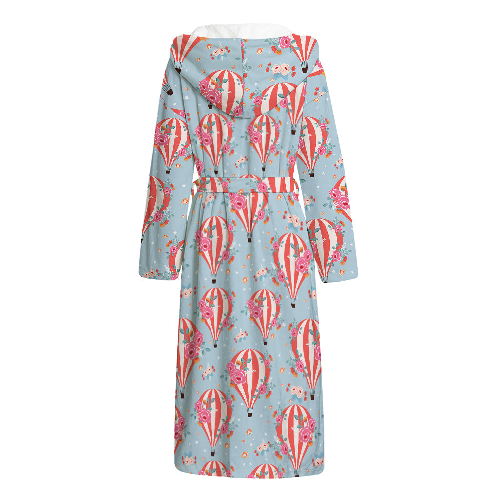 Floral Air Balloon Pattern Print Hooded Bathrobe