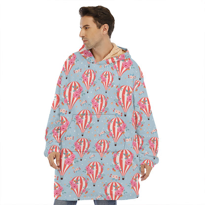 Floral Air Balloon Pattern Print Hoodie Blanket