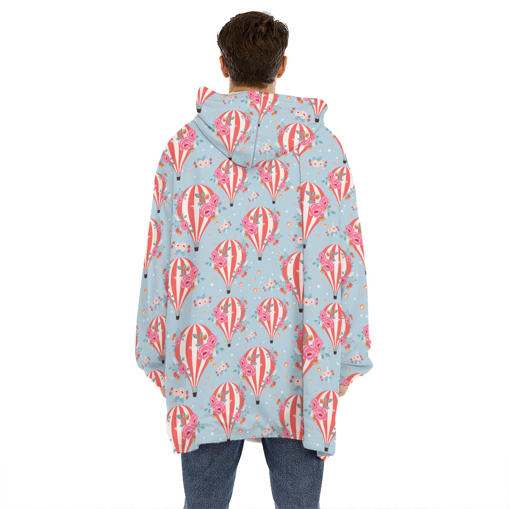 Floral Air Balloon Pattern Print Hoodie Blanket