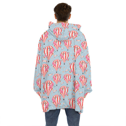 Floral Air Balloon Pattern Print Hoodie Blanket