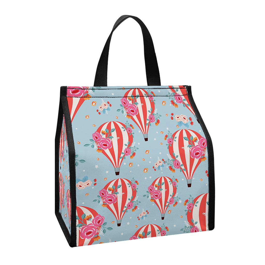 Floral Air Balloon Pattern Print Insulated Lunch Tote