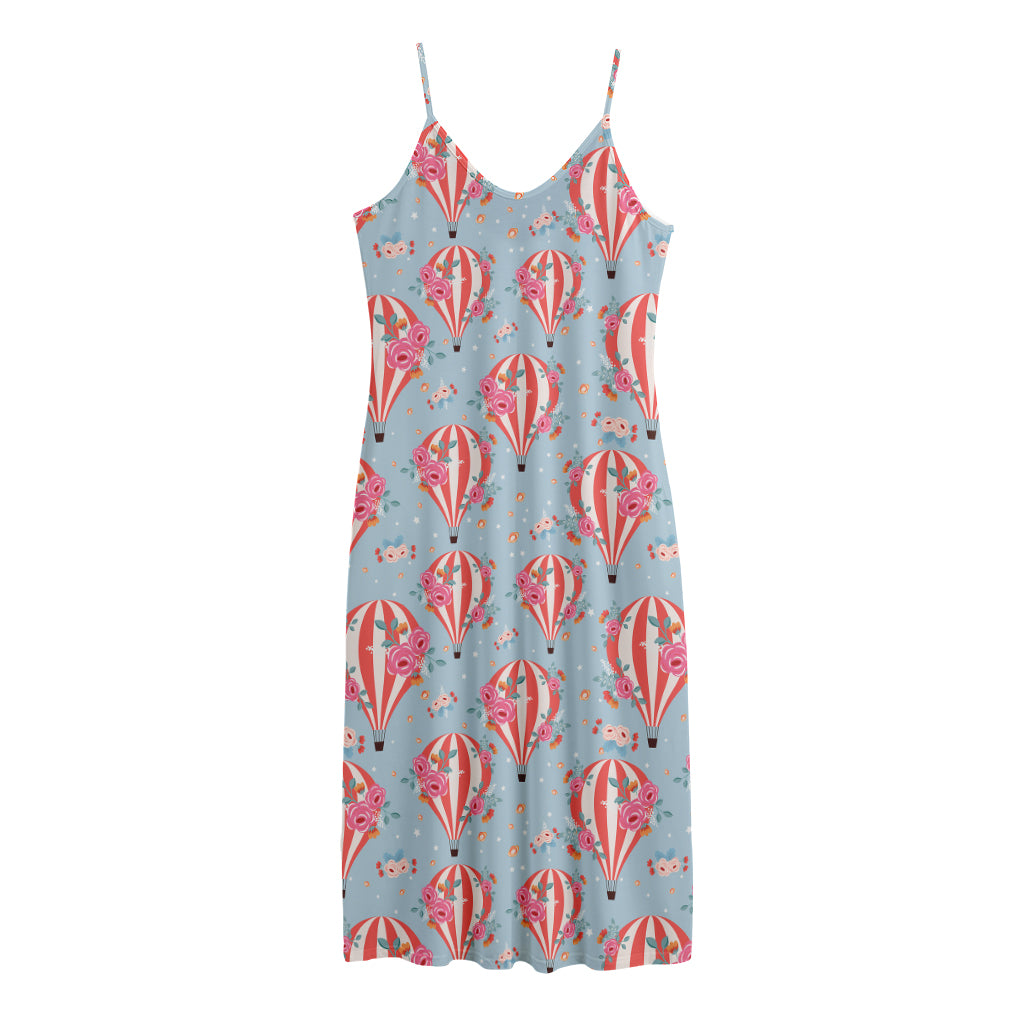 Floral Air Balloon Pattern Print Jersey Midi Cami Dress