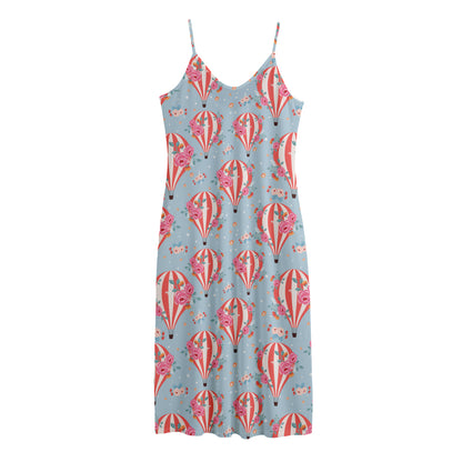Floral Air Balloon Pattern Print Jersey Midi Cami Dress