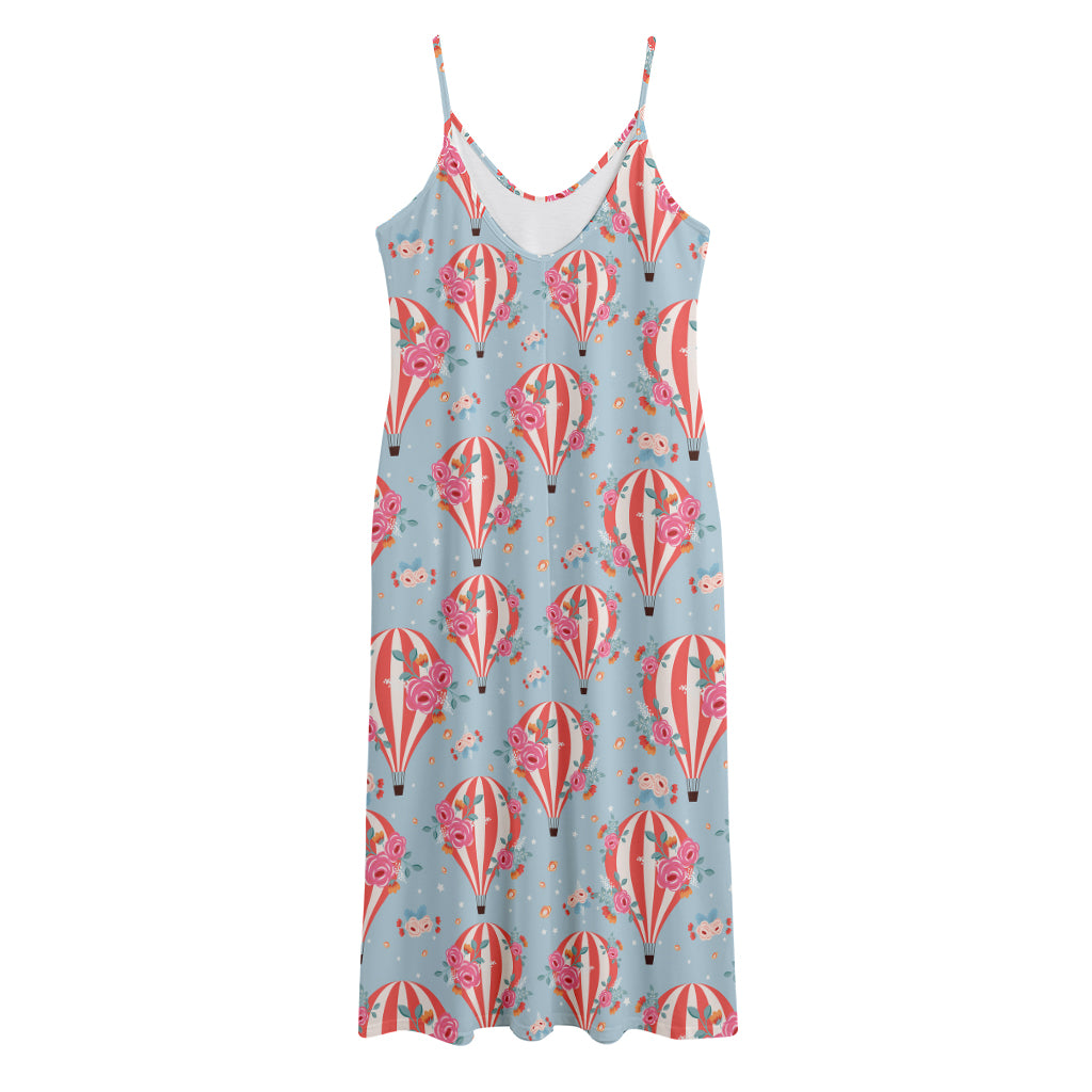 Floral Air Balloon Pattern Print Jersey Midi Cami Dress