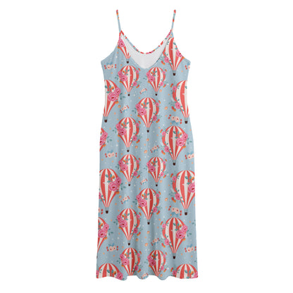 Floral Air Balloon Pattern Print Jersey Midi Cami Dress
